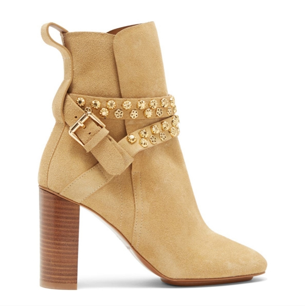 See by Chloe Lean Embellished Bootie Suede Leather Heeled Boot Size 8 #655